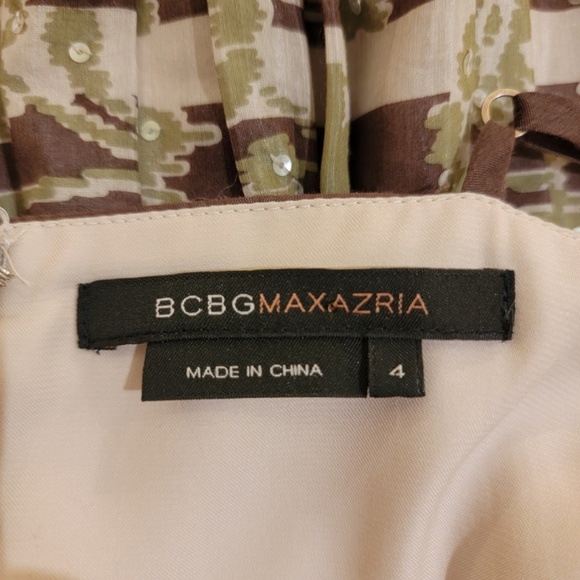 BCBGMaxAzria Sleeveless Dress Size 4 Brown Green Silk Cotton Sequins Tulle Hem - Picture 8 of 10